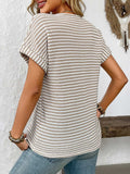 Striped Notched Short Sleeve T-Shirt - Trendsi - Flyclothing LLC