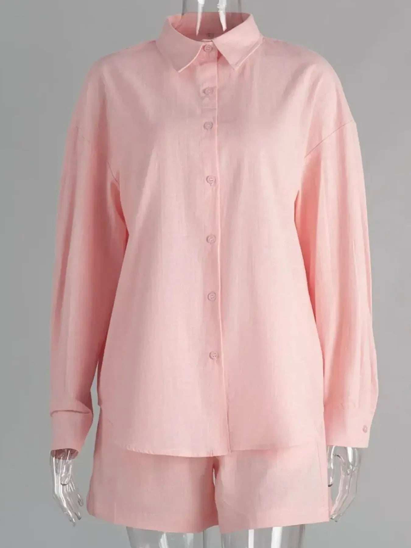 Button Up Long Sleeve Shirt and Shorts Set - Trendsi - Flyclothing LLC