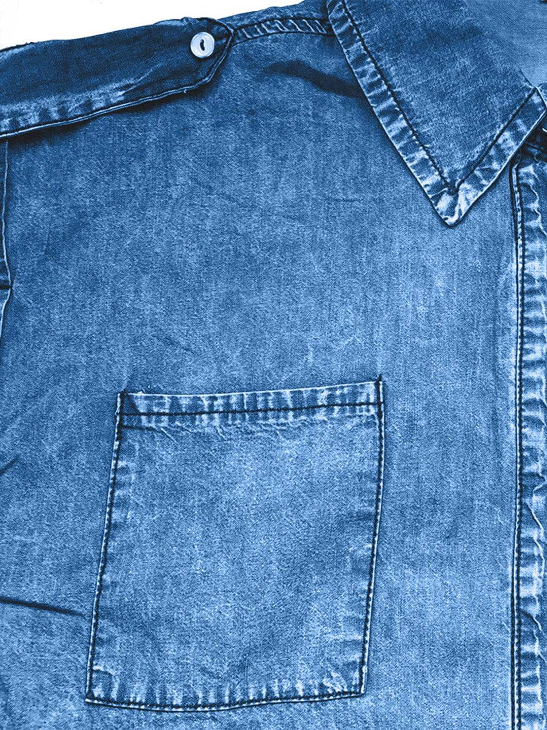 Collared Neck Cap Sleeve Denim Top - Trendsi - Flyclothing LLC