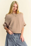 Davi & Dani Round Neck Batwing Sleeve Sweater - Trendsi