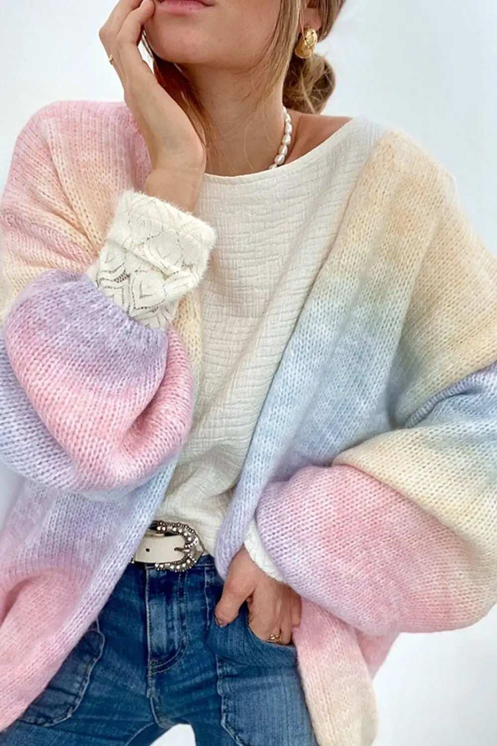 Gradient Open Front Drop Shoulder Cardigan - Trendsi - Flyclothing LLC