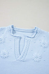 Daisy Notched Long Sleeve Sweater - Trendsi - Flyclothing LLC