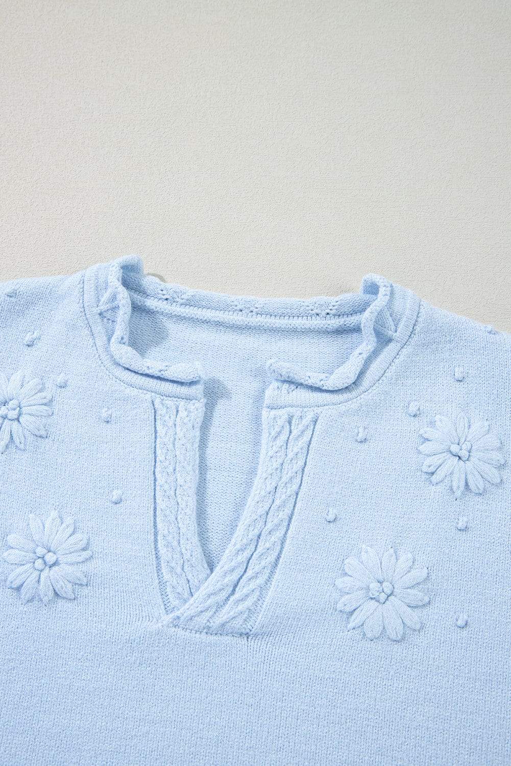 Daisy Notched Long Sleeve Sweater - Trendsi - Flyclothing LLC