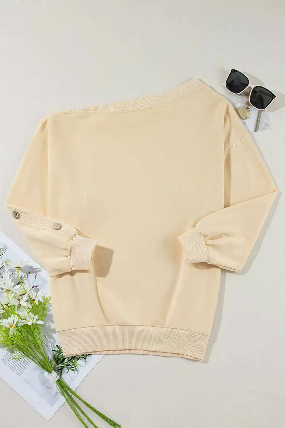 One Shoulder Long Sleeve Top - Trendsi - Flyclothing LLC