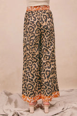 BiBi Leopard Print With Contrast Banded Wide Pants - Trendsi - Flyclothing LLC