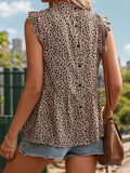 Ruffled Printed Mock Neck Cap Sleeve Blouse - Trendsi