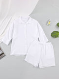 Texture Button Up Shirt and Shorts Set - Trendsi