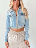 Distressed Zip Up Cropped Hooded Denim Jacket - Trendsi - Flyclothing LLC