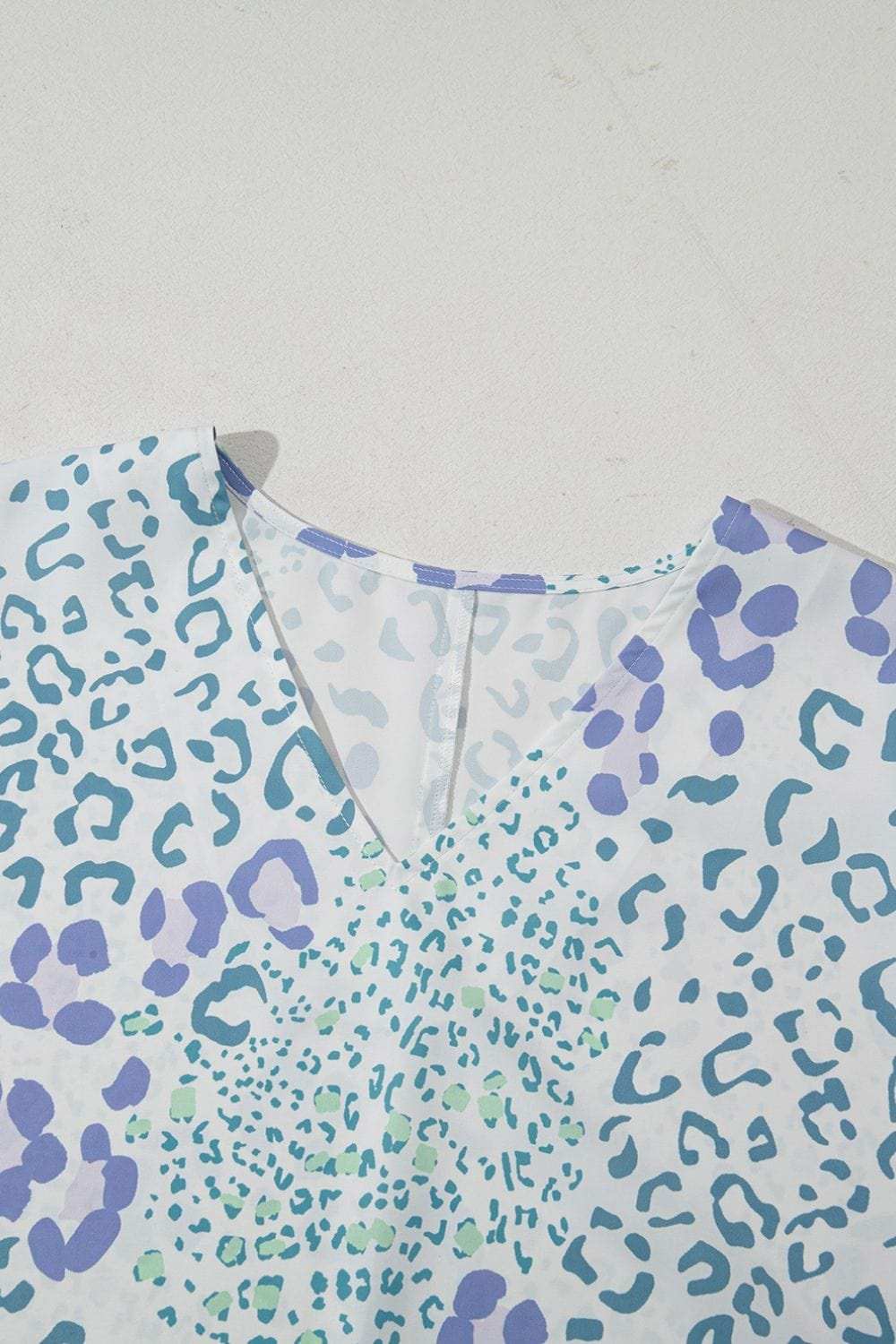 Leopard Print V Neck Short Sleeve Blouse - Trendsi - Flyclothing LLC