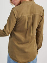 Collared Neck Roll-Tab Sleeve Denim Top - Trendsi - Flyclothing LLC