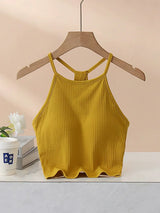 Grecian Neck Cropped Tank with Chest Pads - Trendsi - Flyclothing LLC