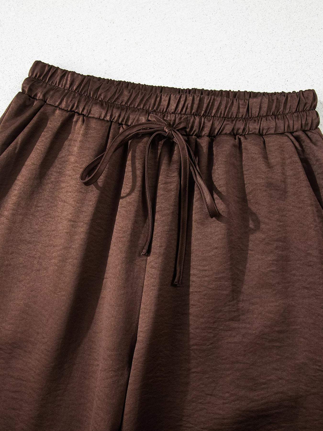 Braided V Neck Long Sleeve Loose Top and Drawstring High Waist Pants 2pcs Outfit - Trendsi - Flyclothing LLC