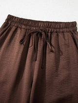 Braided V Neck Long Sleeve Loose Top and Drawstring High Waist Pants 2pcs Outfit - Trendsi - Flyclothing LLC