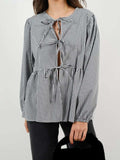 Tied Round Neck Long Sleeve Blouse - Trendsi - Flyclothing LLC