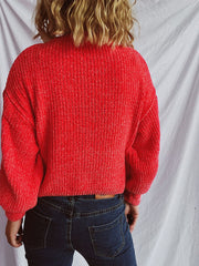 Round Neck Dropped Shoulder Long Sleeve Sweater - Trendsi