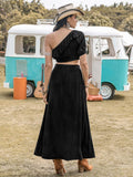Ruffled Single Shoulder Top and Slit Skirt Set - Trendsi - Flyclothing LLC