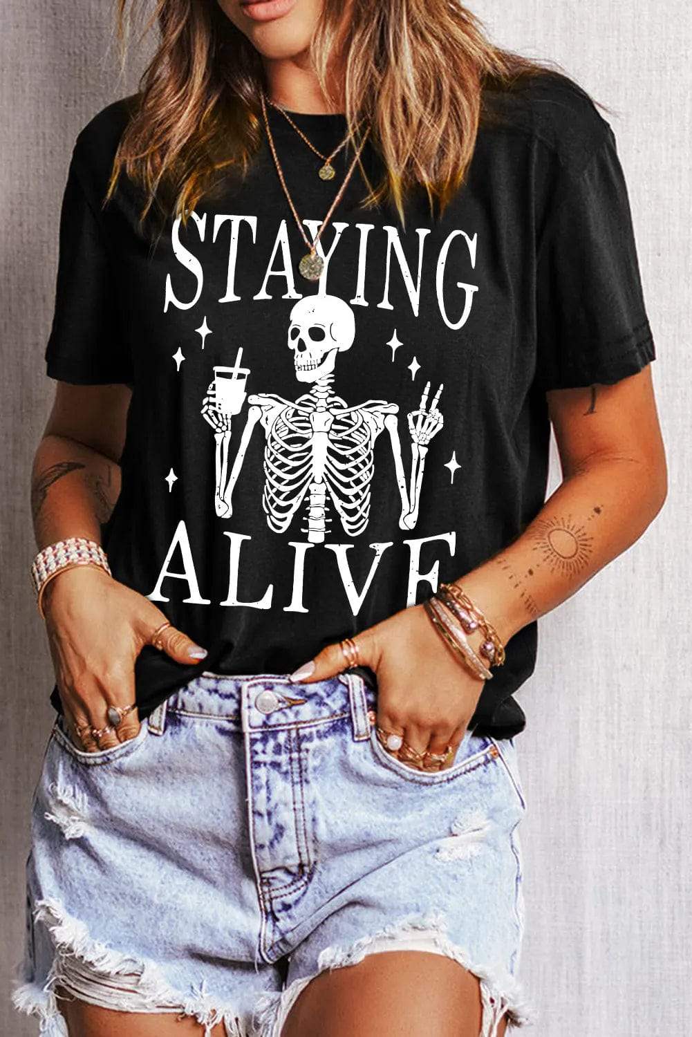 Graphic Round Neck Short Sleeve T-Shirt - Trendsi - Flyclothing LLC