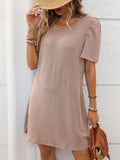 Textured Round Neck Short Sleeve Mini Dress - Trendsi