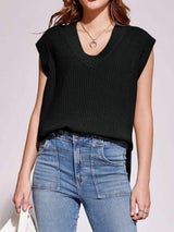 Mandy Ribbed V-Neck Sweater Vest - Trendsi - Flyclothing LLC