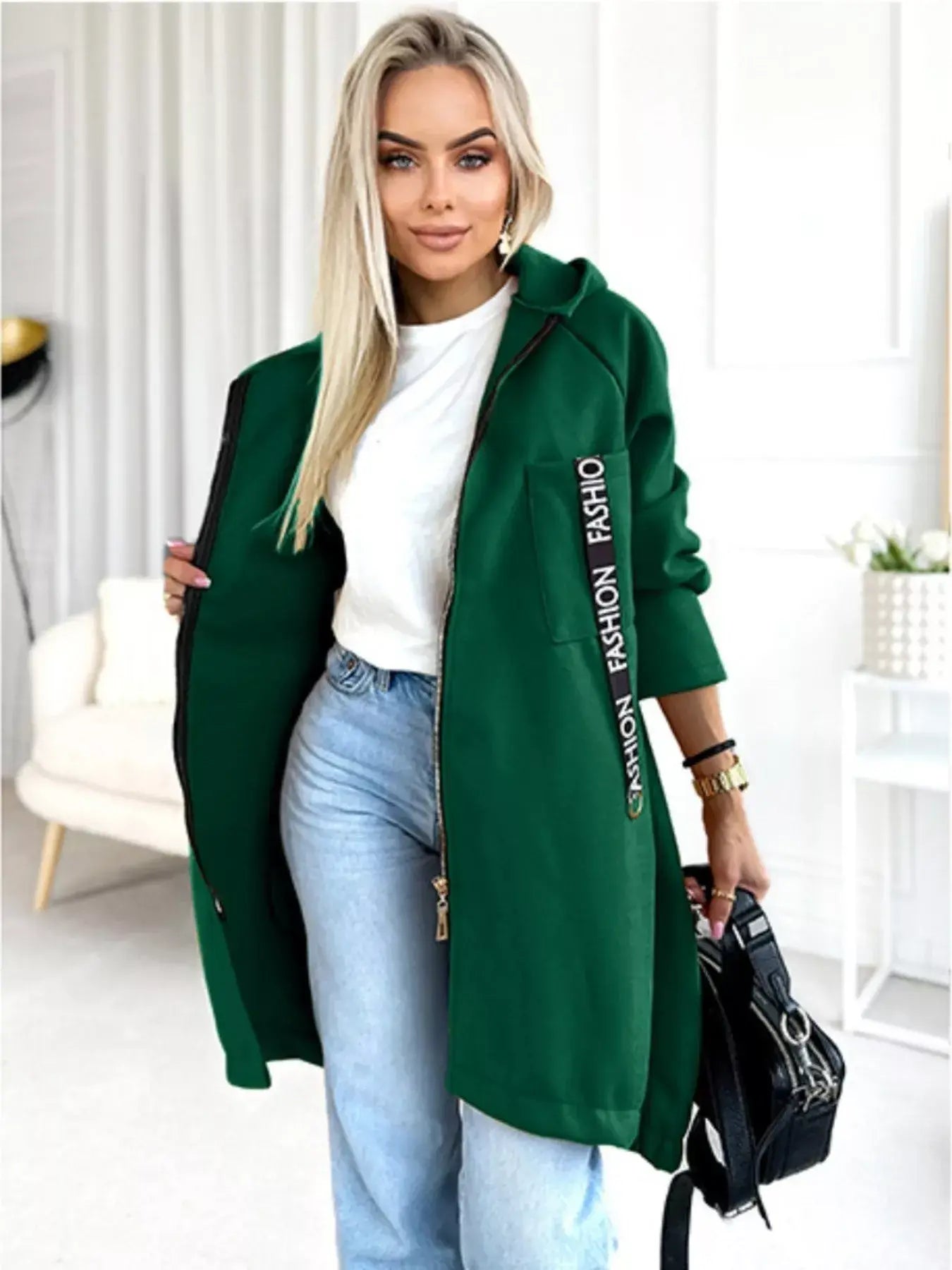 Full Size Zip Up Longline Hooded Outerwear Plus Size - Trendsi - Flyclothing LLC