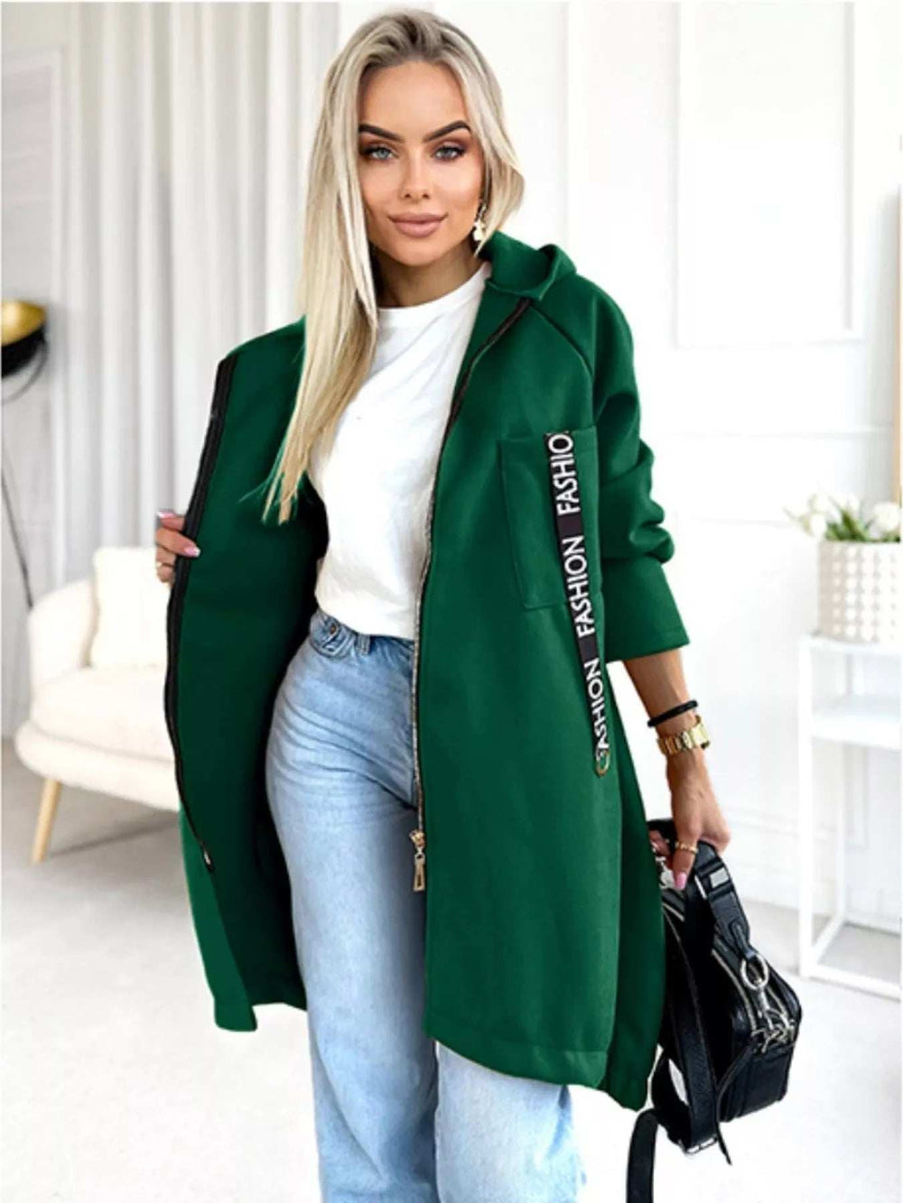 Full Size Zip Up Longline Hooded Outerwear Plus Size - Trendsi - Flyclothing LLC