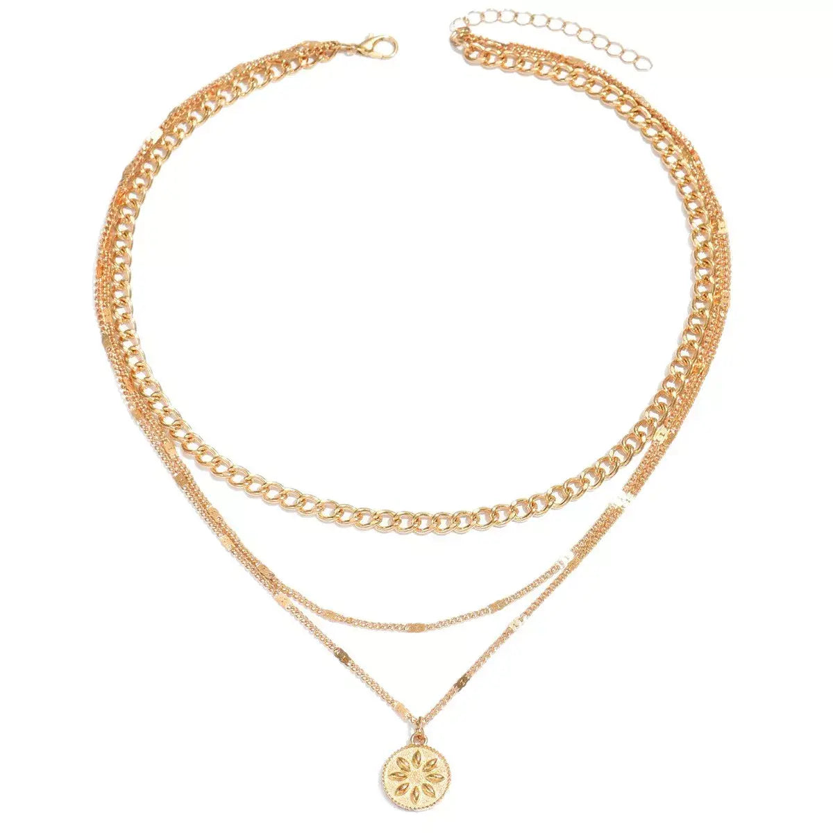 18K Gold-Plated Three Layered Pendant Necklace - Trendsi - Flyclothing LLC
