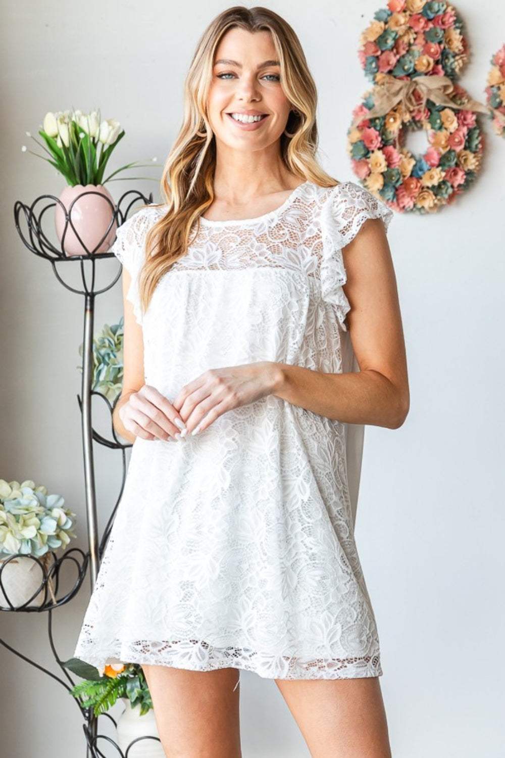 Heimish Full Size Round Neck Cap Sleeve Lace Top - Trendsi - Flyclothing LLC