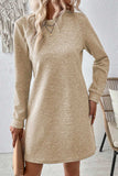 Textured Round Neck Long Sleeve Mini Dress - Trendsi - Flyclothing LLC