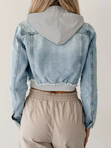 Distressed Zip Up Cropped Hooded Denim Jacket - Trendsi - Flyclothing LLC