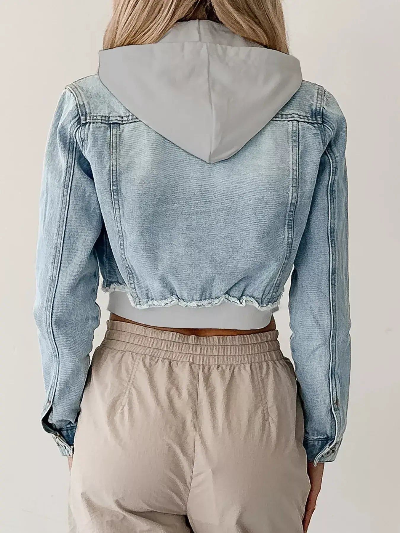 Distressed Zip Up Cropped Hooded Denim Jacket - Trendsi - Flyclothing LLC