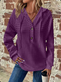 Full Size Texture Button Detail Drawstring Long Sleeve Hoodie - Trendsi - Flyclothing LLC