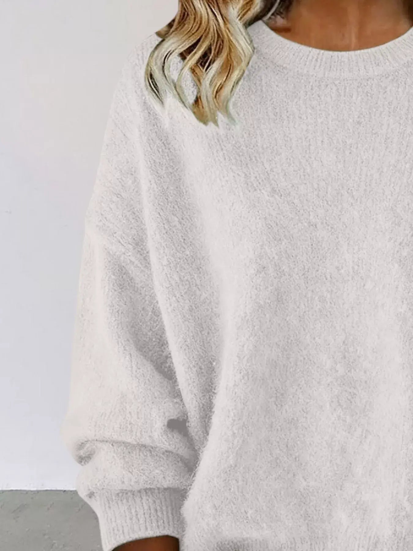 Full Size Round Neck Dropped Shoulder Sweater Plus Size - Trendsi - Flyclothing LLC