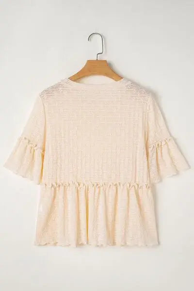 Frill Round Neck Half Sleeve Blouse - Trendsi - Flyclothing LLC
