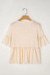 Frill Round Neck Half Sleeve Blouse - Trendsi - Flyclothing LLC