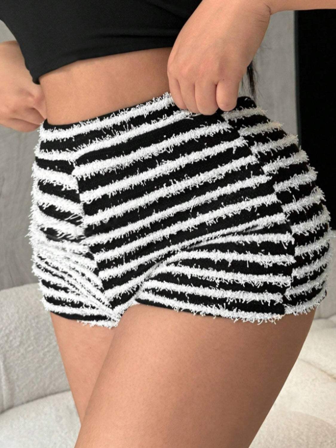 Striped High Waist Shorts - Trendsi - Flyclothing LLC