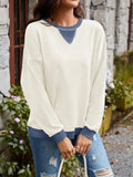Contrast Round Neck Long Sleeve Sweatshirt - Trendsi - Flyclothing LLC