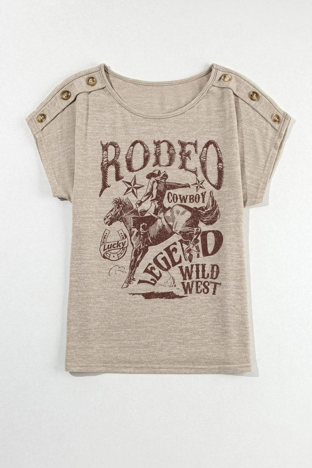 Decorative Button Graphic Round Neck Short Sleeve T-Shirt - Trendsi - Flyclothing LLC