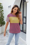 Color Block Round Neck Short Sleeve T-Shirt - Trendsi - Flyclothing LLC
