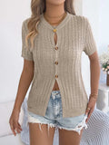 Cable Knit Button Down Short Sleeve Cardigan - Trendsi - Flyclothing LLC