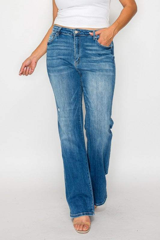 bytos Full Size Distressed High Rise Jeans with Pockets - Trendsi - Flyclothing LLC