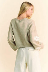 Davi & Dani Floral Drop Shoulder Cropped Sweater - Trendsi - Flyclothing LLC