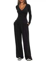 Casual Long Sleeve Top and Wide Leg Pants Set - Trendsi - Flyclothing LLC