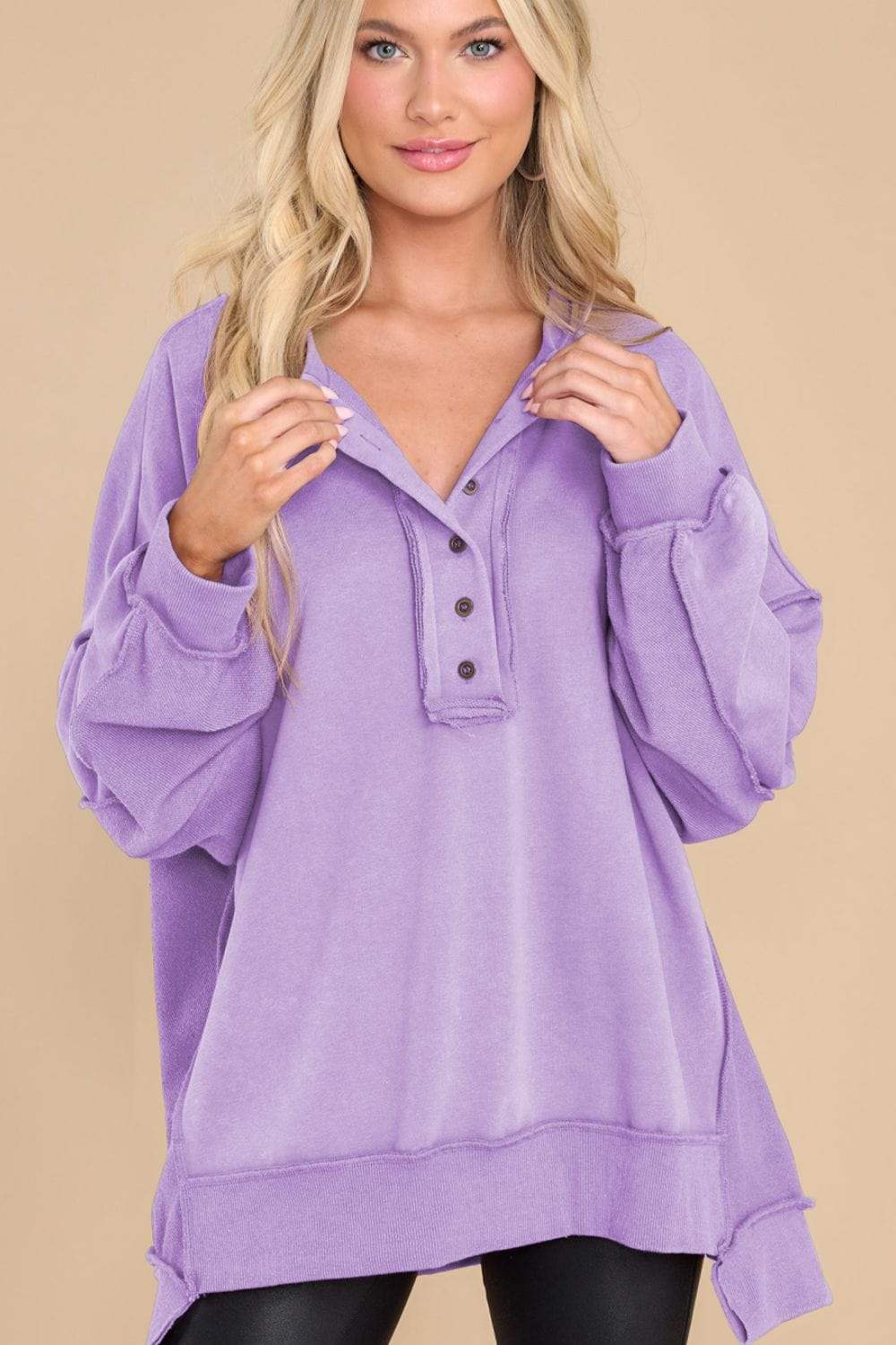 Exposed Seam Long Sleeve Sweatshirt - Trendsi - Flyclothing LLC