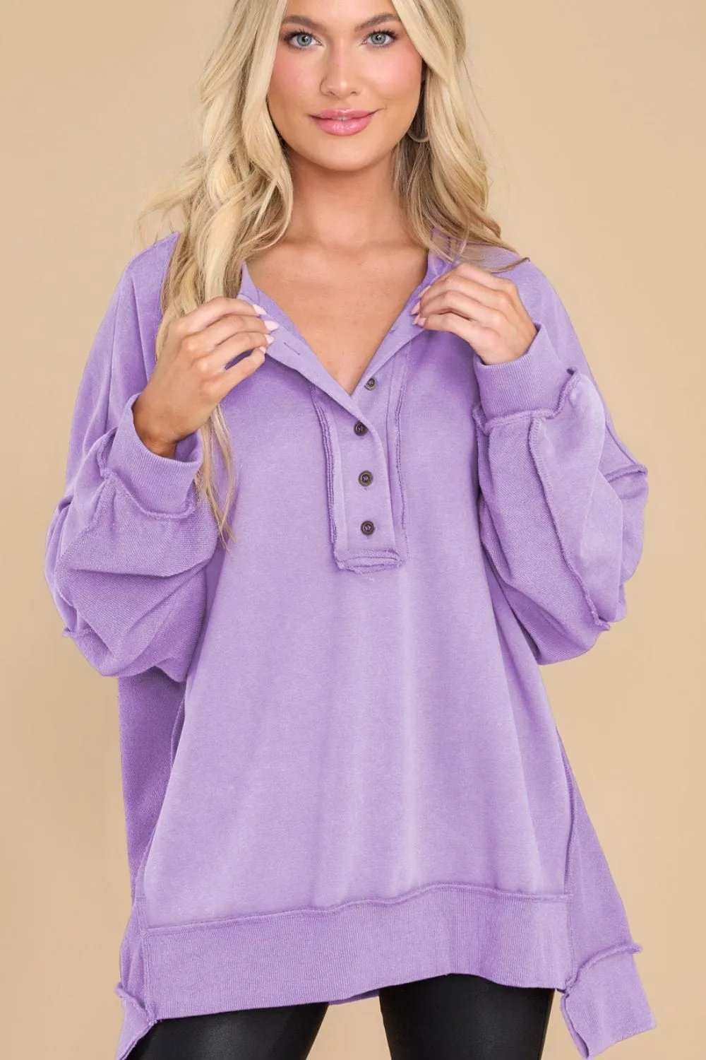Exposed Seam Long Sleeve Sweatshirt - Trendsi - Flyclothing LLC
