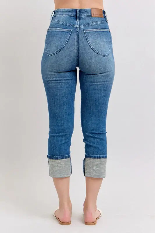 Judy Blue Full Size Skinny Cuff Capris Jeans with Pockets Plus Size - Trendsi - Flyclothing LLC
