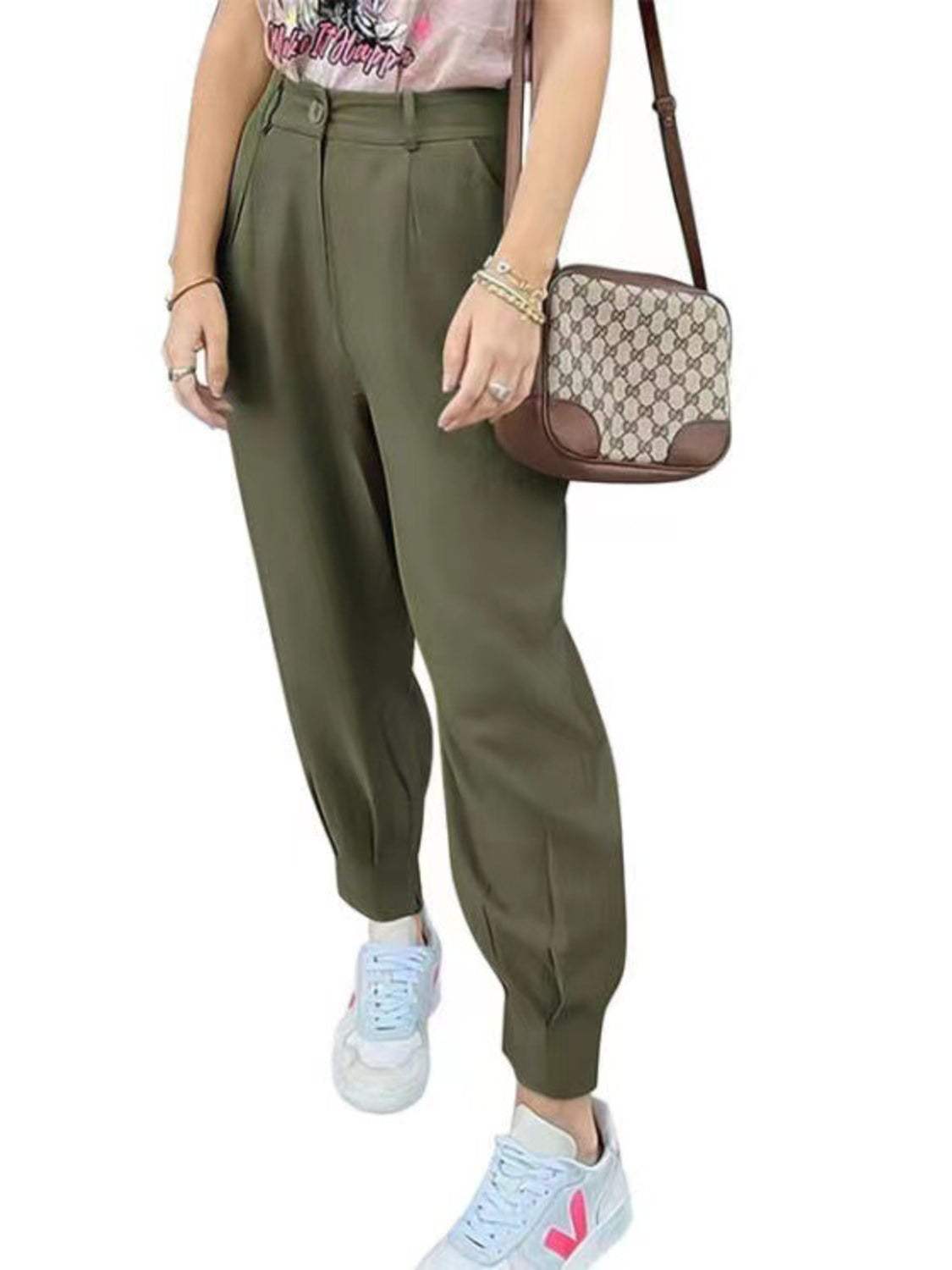 High Waist Cropped Pants - Trendsi - Flyclothing LLC