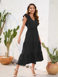 Tiered Ruffled V-Neck Cap Sleeve Dress - Trendsi - Flyclothing LLC