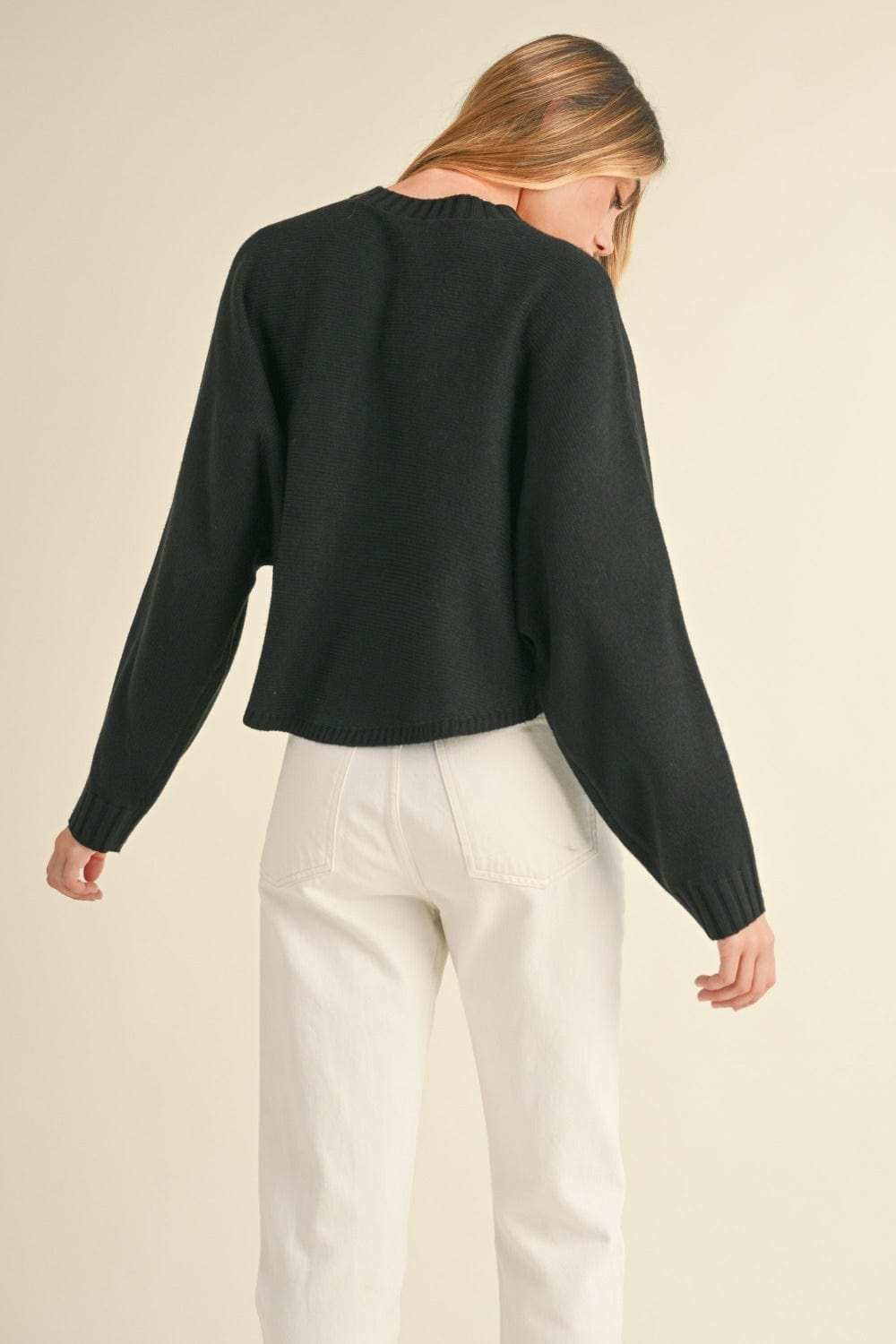Mable Round Neck Dolman Sleeve Cropped Sweater - Trendsi - Flyclothing LLC