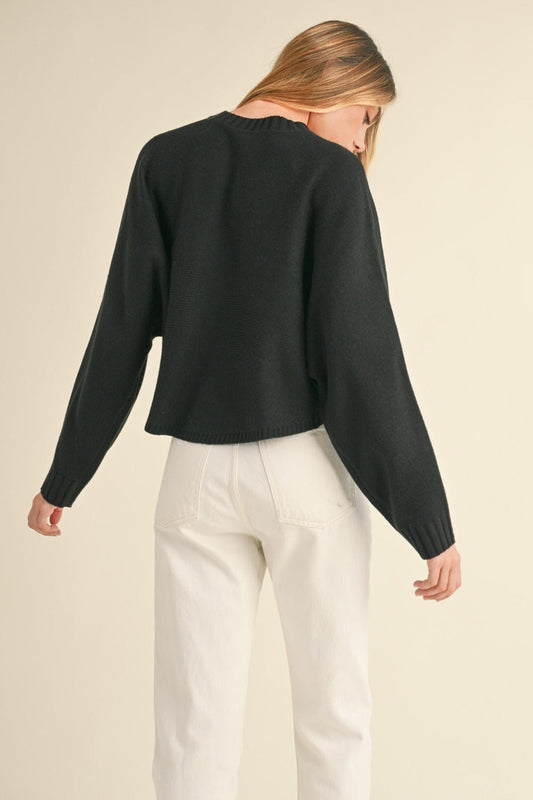 Mable Round Neck Dolman Sleeve Cropped Sweater - Trendsi