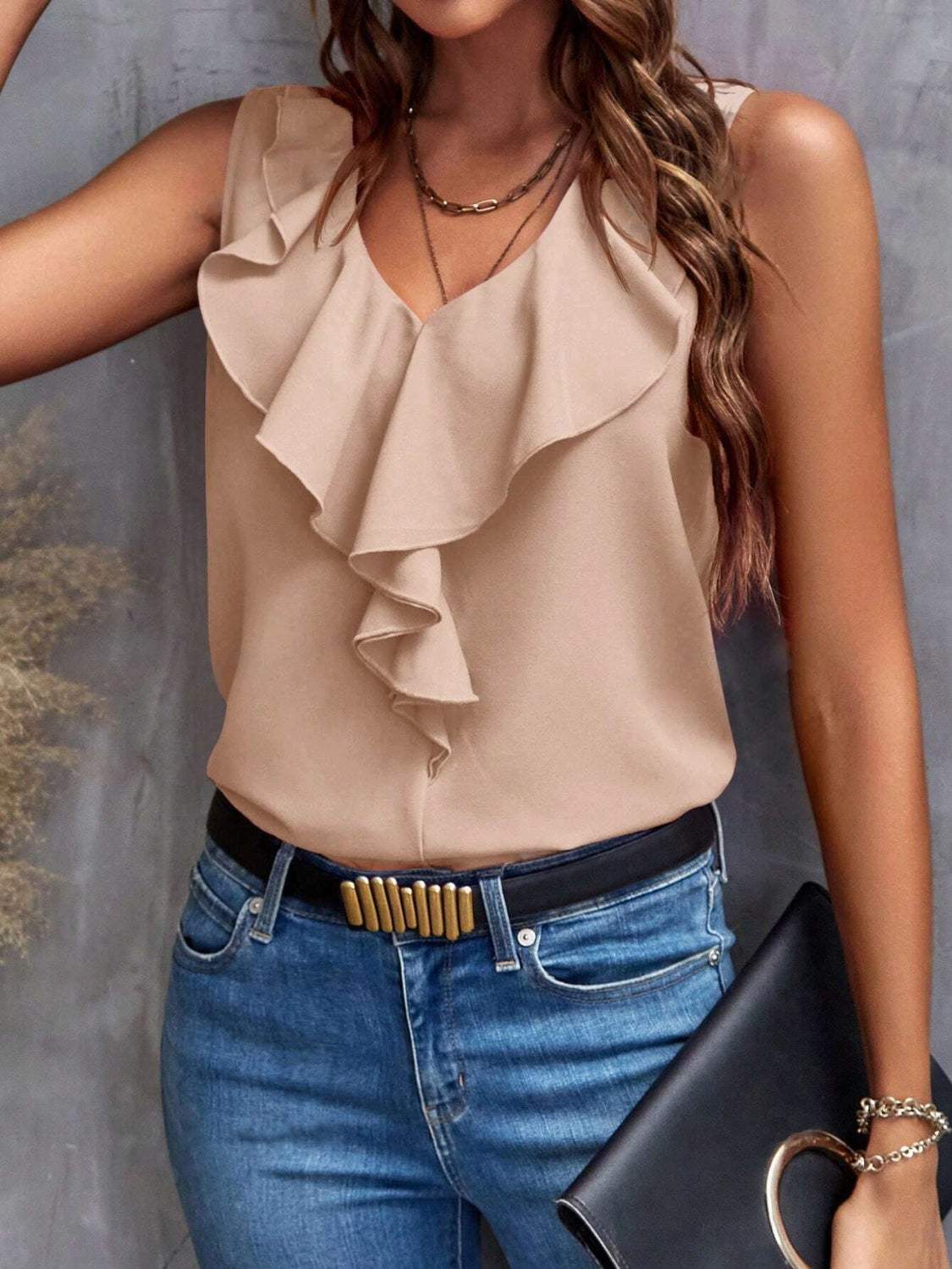 Ruffled V-Neck Tank - Trendsi - Flyclothing LLC